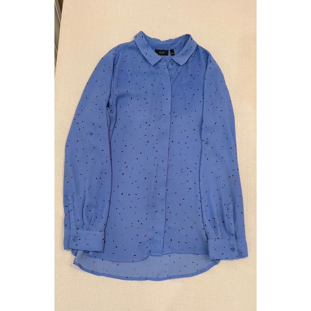 Apt. 9 Button Down Blouse Women XL Blue Excellent High Low Roll Tab Long Sleeve